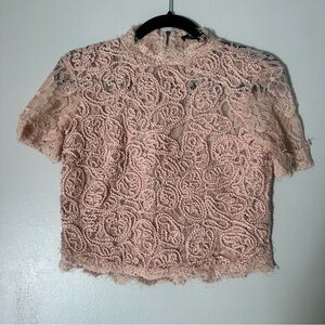 Zara Trafaluc Lace Blouse Crop Shirt Zip Back Blush Pink Women’s Size Small